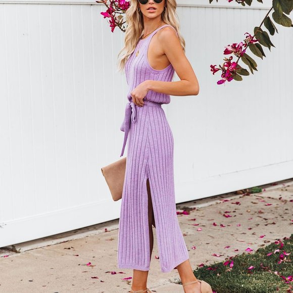 LAST ONE - JANE RIBBED KNIT MIDI DRESS - LAVENDER - Picture 3 of 8